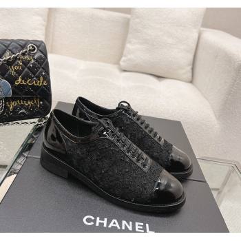 Chanel Tweed Patent Leather Lace-ups Shoes Black 2 2023 CH112005 (SS-231120032)