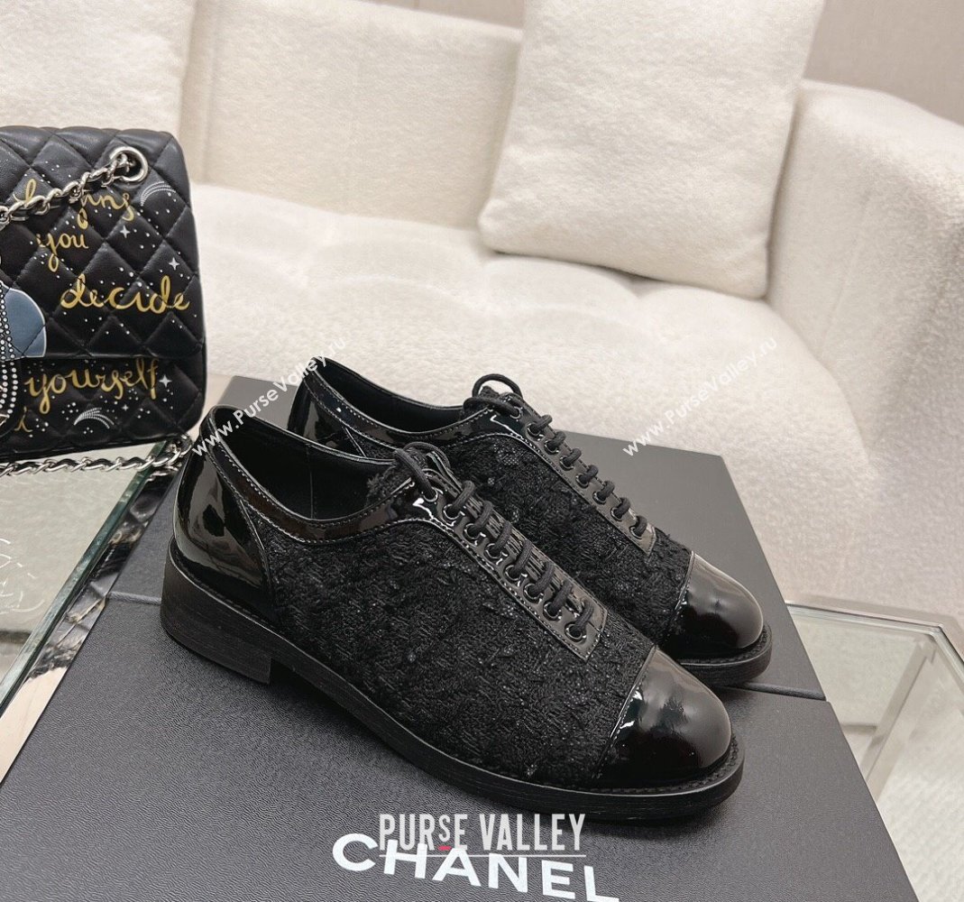 Chanel Tweed Patent Leather Lace-ups Shoes Black 2 2023 CH112005 (SS-231120032)