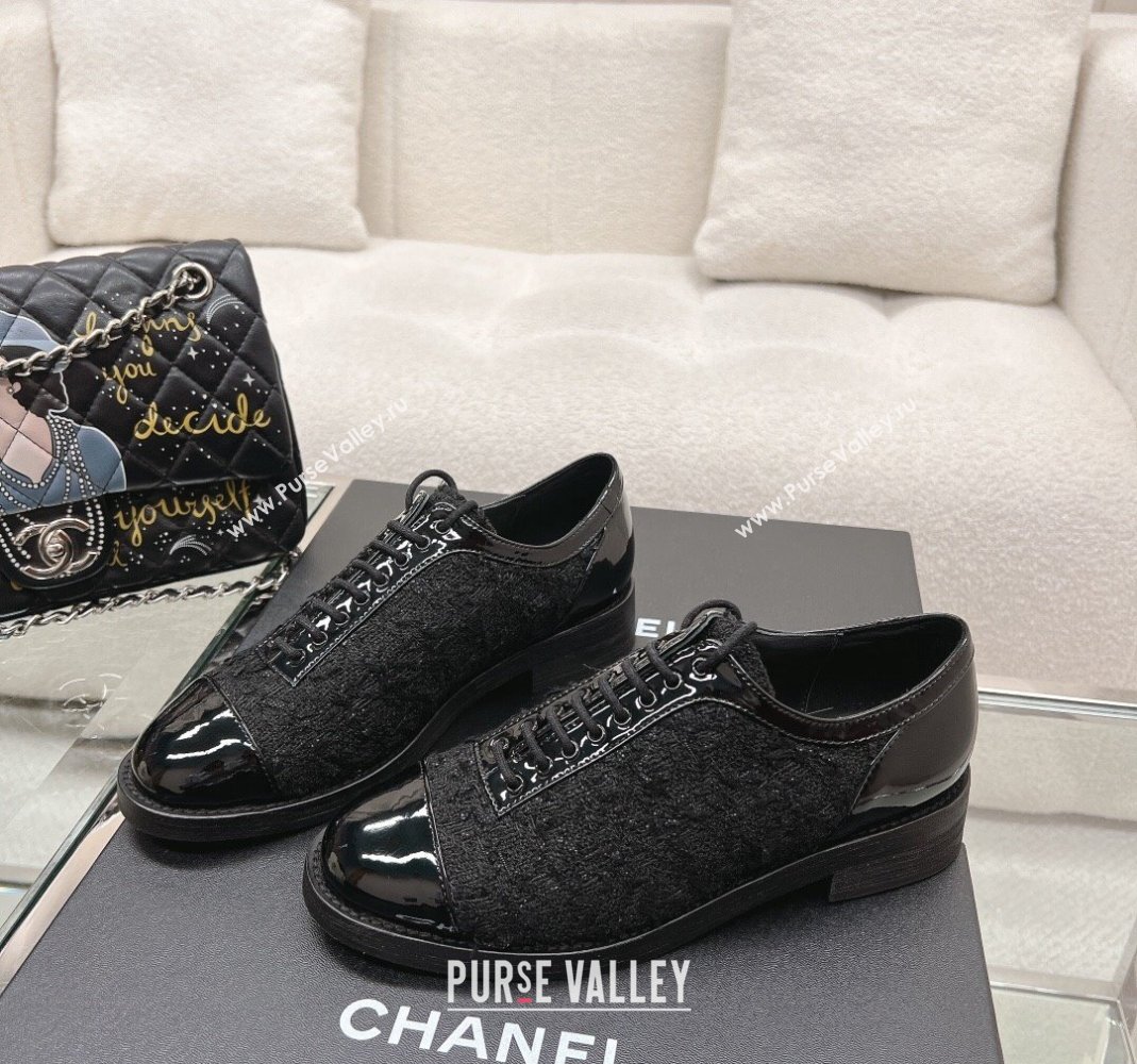 Chanel Tweed Patent Leather Lace-ups Shoes Black 2 2023 CH112005 (SS-231120032)