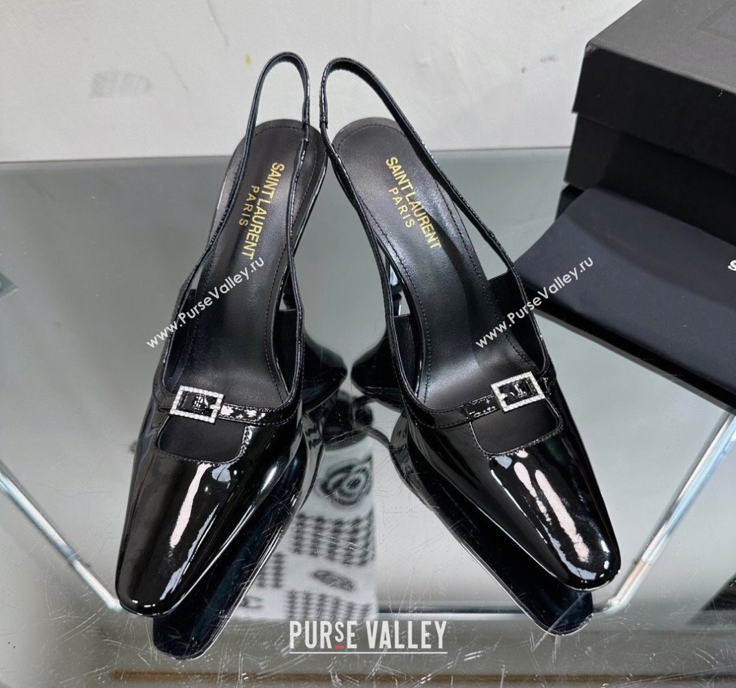 Saint Laurent Sadie Slingbacks Pumps 9cm with Crystal Buckle Black 2023 1121 (SS-231121071)