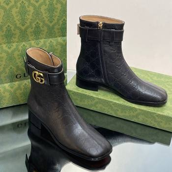 Gucci Black GG Leather Ankle Boots 3.5cm with Strap 2023 GG111701 (MD-231117024)