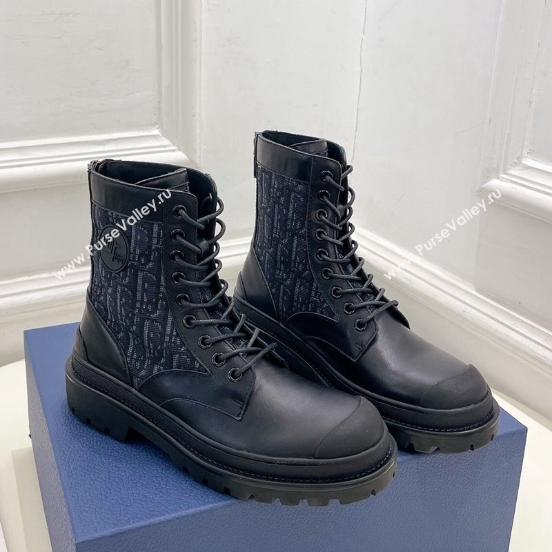 Dior Explorer Lace-up Ankle Boots in Black Smooth Calfskin and Blue Oblique Jacquard 2023 (MD-231121085)