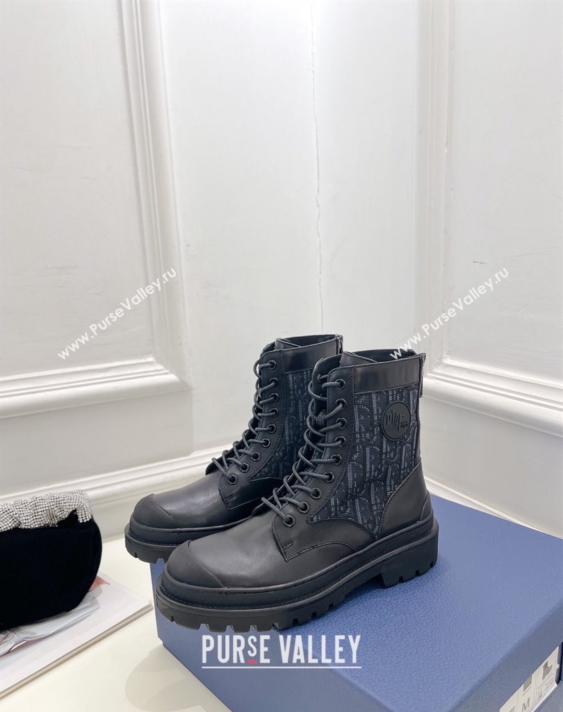 Dior Explorer Lace-up Ankle Boots in Black Smooth Calfskin and Blue Oblique Jacquard 2023 (MD-231121085)