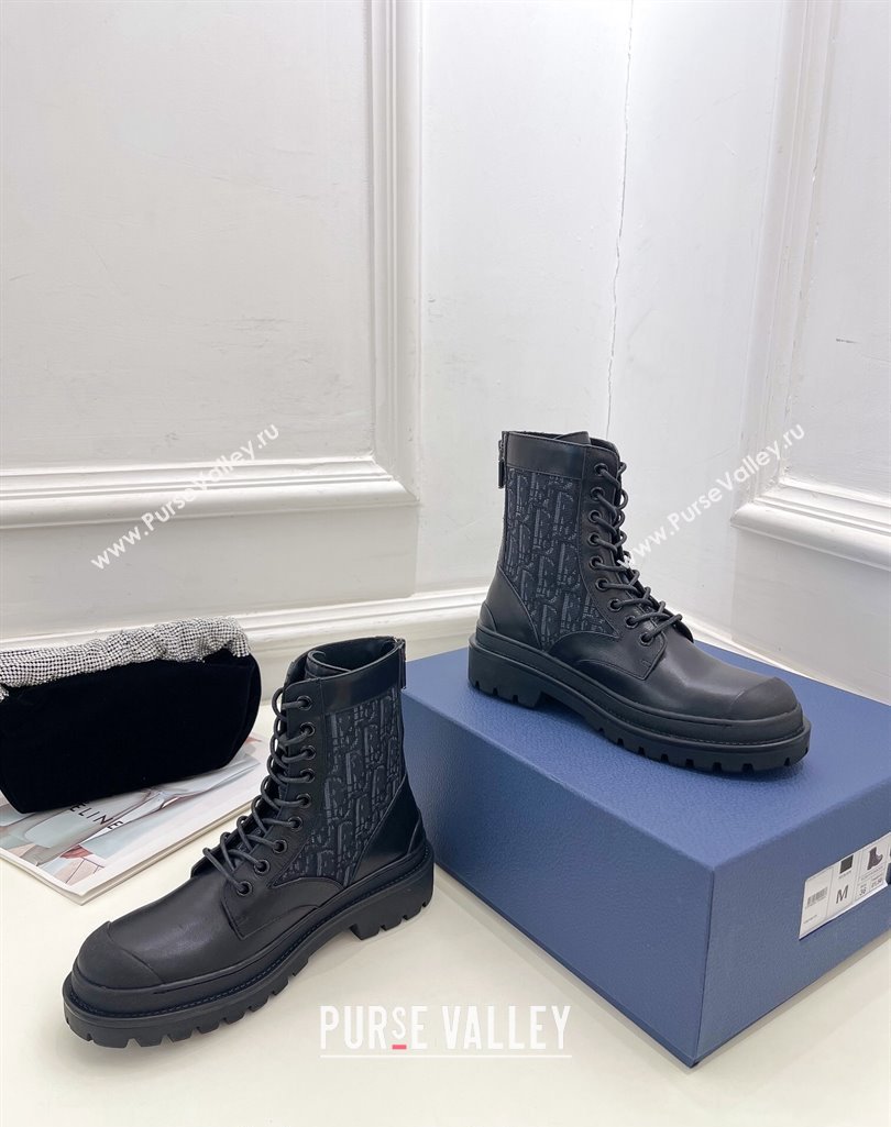 Dior Explorer Lace-up Ankle Boots in Black Smooth Calfskin and Blue Oblique Jacquard 2023 (MD-231121085)