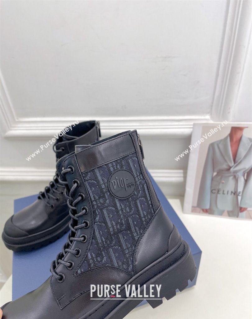 Dior Explorer Lace-up Ankle Boots in Black Smooth Calfskin and Blue Oblique Jacquard 2023 (MD-231121085)