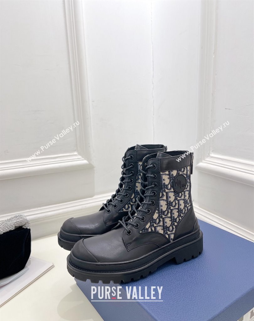 Dior Explorer Lace-up Ankle Boots in Black Smooth Calfskin and Beige Oblique Jacquard 2023 (MD-231121086)