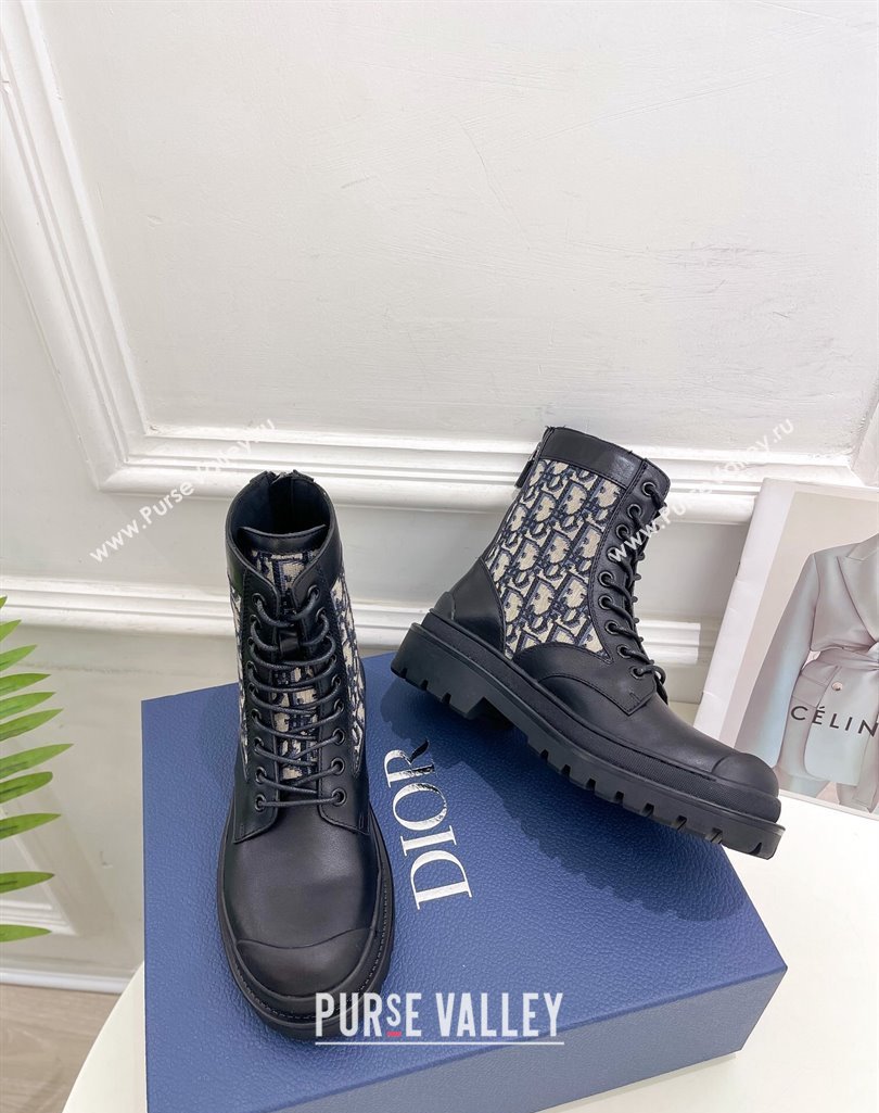 Dior Explorer Lace-up Ankle Boots in Black Smooth Calfskin and Beige Oblique Jacquard 2023 (MD-231121086)