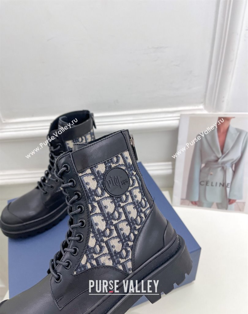 Dior Explorer Lace-up Ankle Boots in Black Smooth Calfskin and Beige Oblique Jacquard 2023 (MD-231121086)