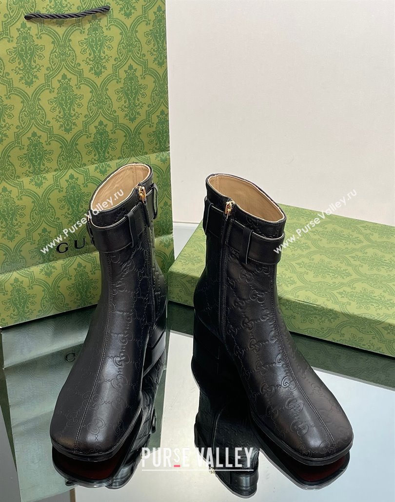 Gucci Black GG Leather Ankle Boots 3.5cm with Strap 2023 GG111701 (MD-231117024)