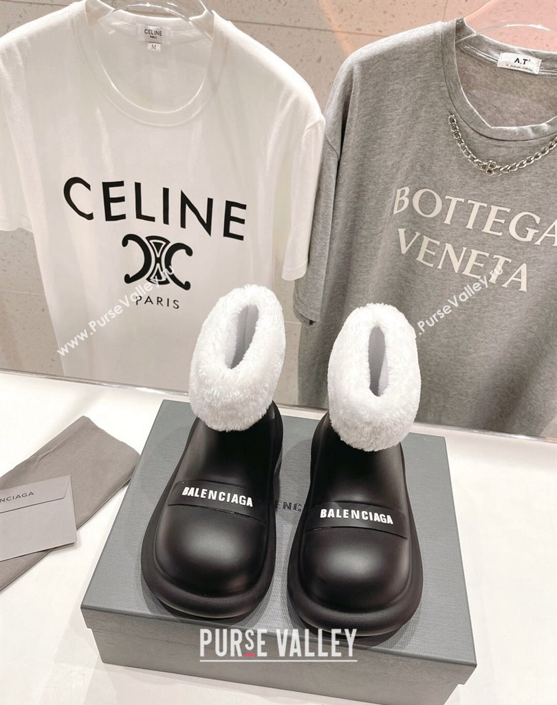 Balenciaga Trooper Rubber Rain Boots with Round Toe and Fur Black 2023 (MD-231121090)