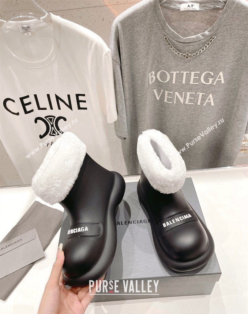 Balenciaga Trooper Rubber Rain Boots with Round Toe and Fur Black 2023 (MD-231121090)