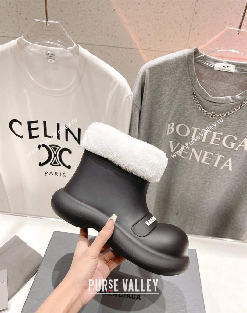 Balenciaga Trooper Rubber Rain Boots with Round Toe and Fur Black 2023 (MD-231121090)