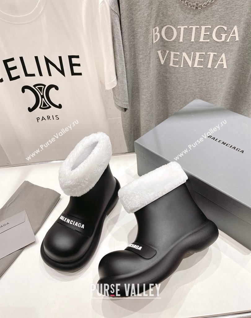 Balenciaga Trooper Rubber Rain Boots with Round Toe and Fur Black 2023 (MD-231121090)