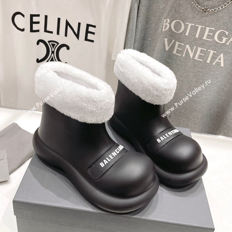 Balenciaga Trooper Rubber Rain Boots with Round Toe and Fur Black 2023 (MD-231121090)