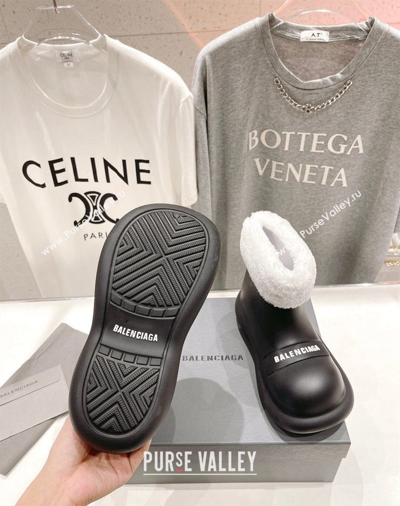 Balenciaga Trooper Rubber Rain Boots with Round Toe and Fur Black 2023 (MD-231121090)