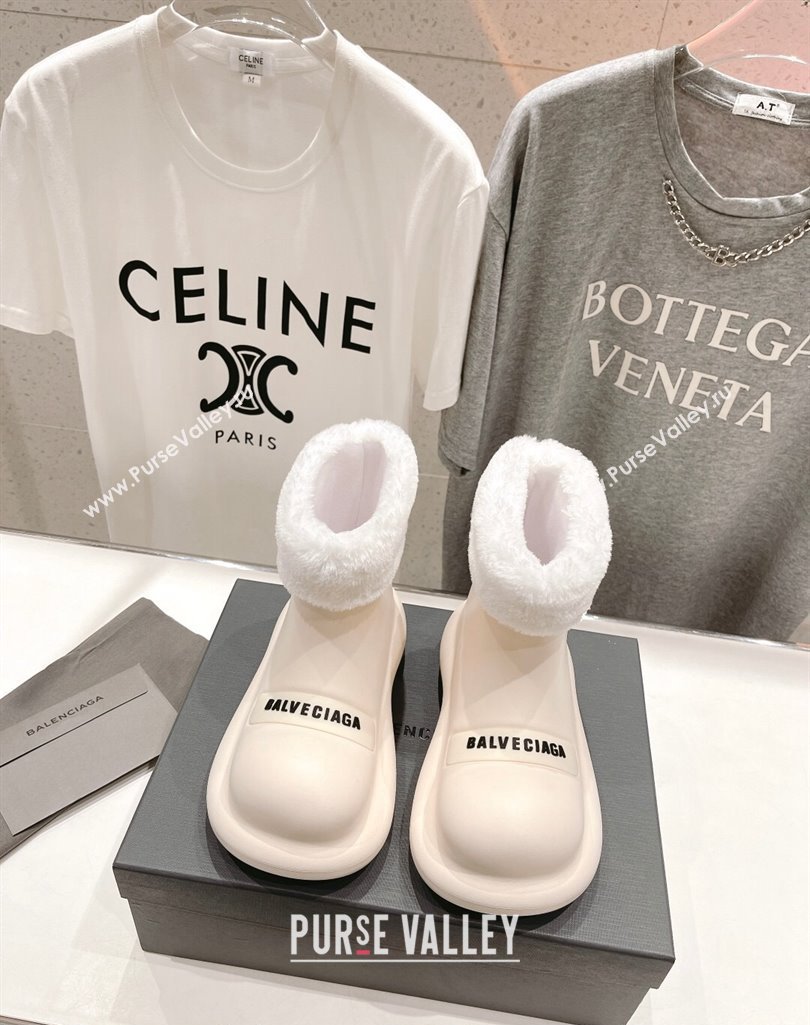 Balenciaga Trooper Rubber Rain Boots with Round Toe and Fur White 2023 (MD-231121092)