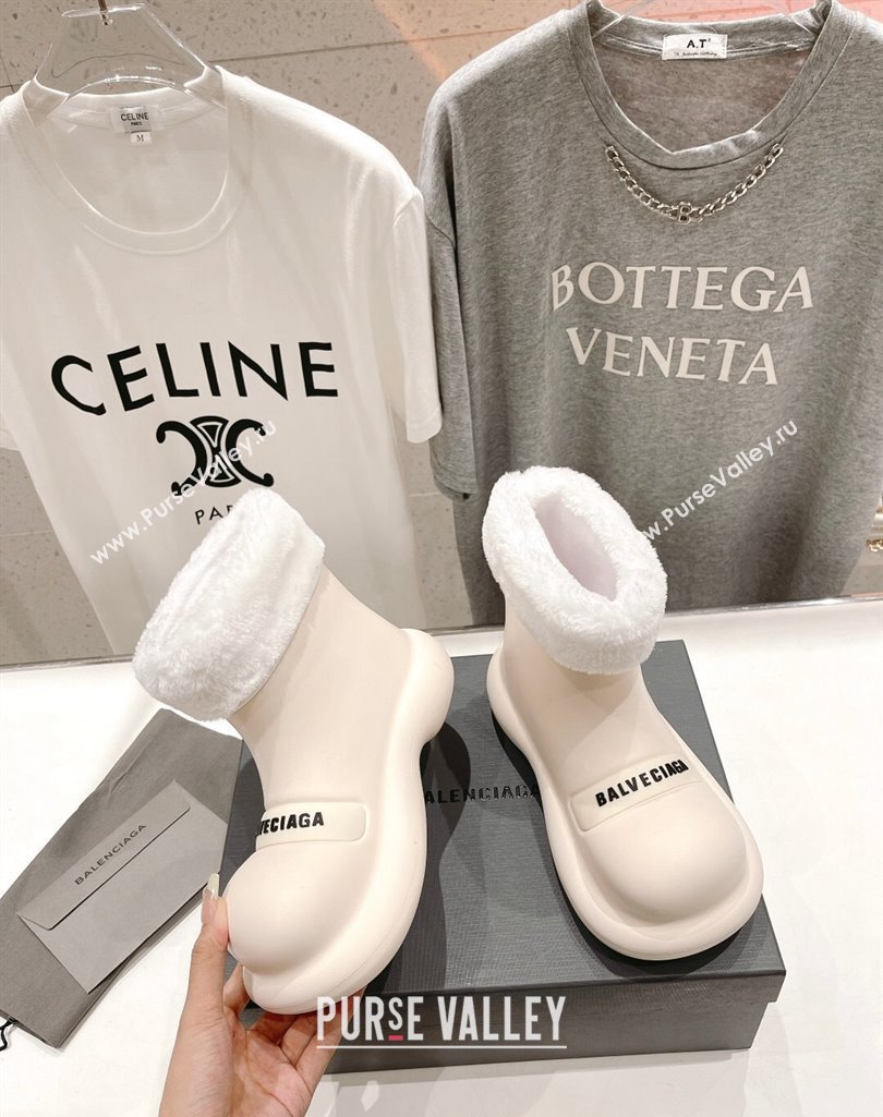 Balenciaga Trooper Rubber Rain Boots with Round Toe and Fur White 2023 (MD-231121092)