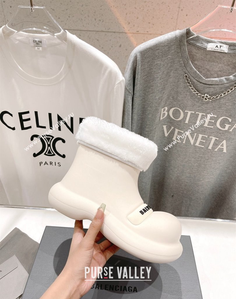 Balenciaga Trooper Rubber Rain Boots with Round Toe and Fur White 2023 (MD-231121092)