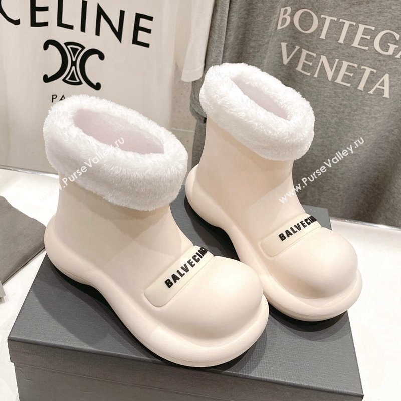 Balenciaga Trooper Rubber Rain Boots with Round Toe and Fur White 2023 (MD-231121092)