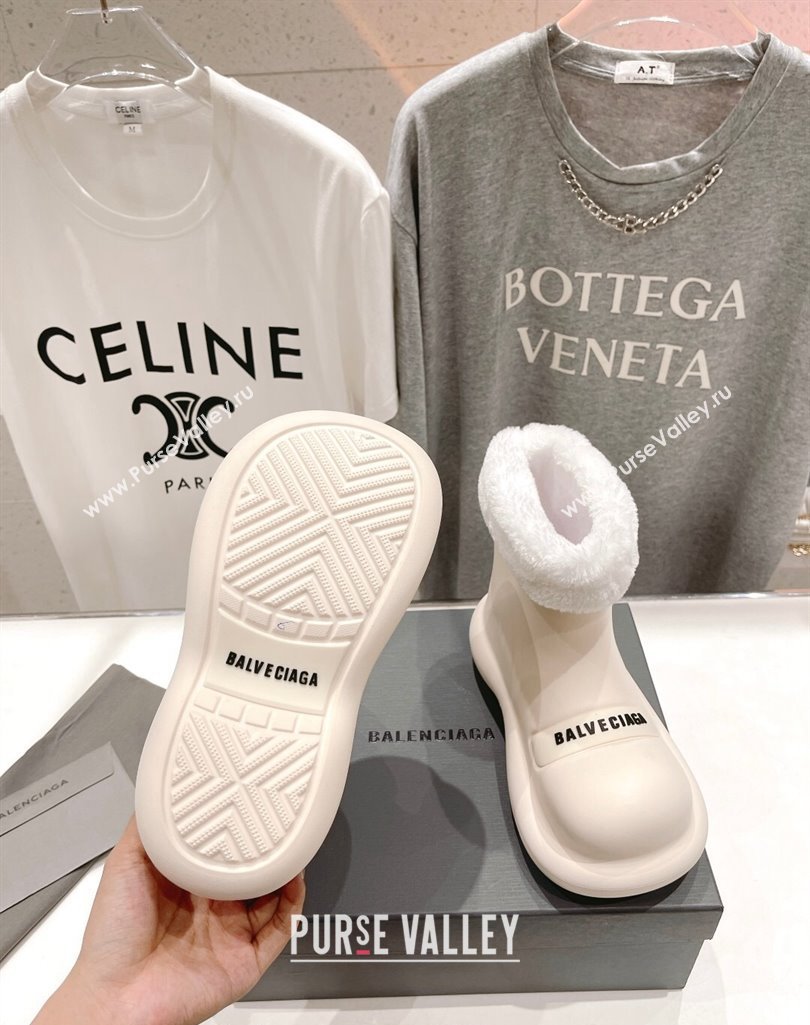 Balenciaga Trooper Rubber Rain Boots with Round Toe and Fur White 2023 (MD-231121092)