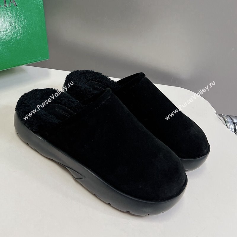 Bottega Veneta Snap Slippers in Suede and Shearling Black 2023 (MD-231121093)