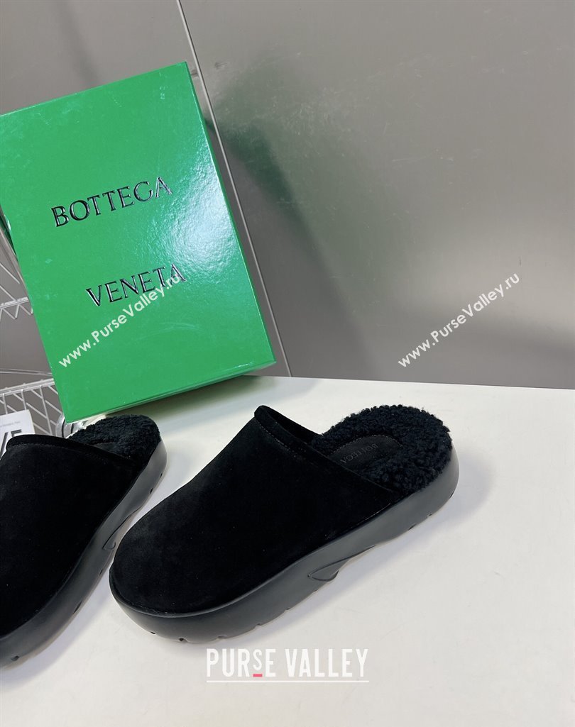 Bottega Veneta Snap Slippers in Suede and Shearling Black 2023 (MD-231121093)