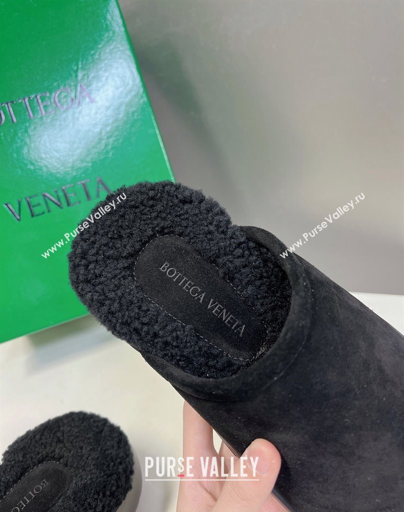 Bottega Veneta Snap Slippers in Suede and Shearling Black 2023 (MD-231121093)