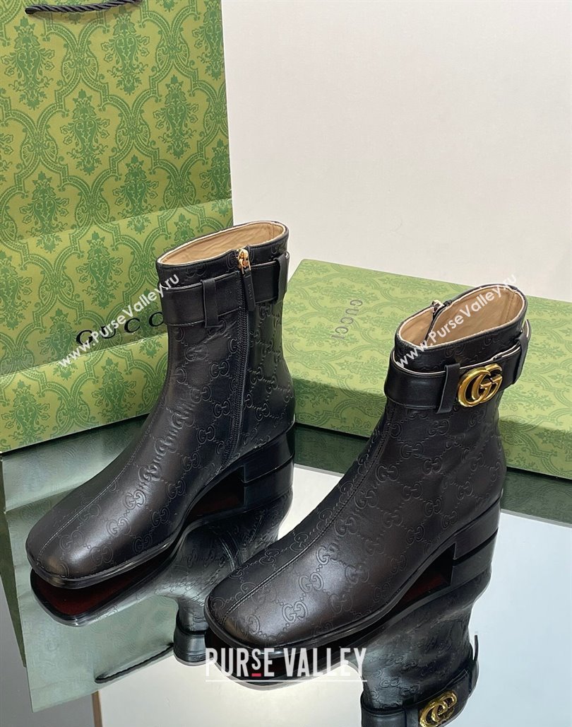 Gucci Black GG Leather Ankle Boots 3.5cm with Strap 2023 GG111701 (MD-231117024)