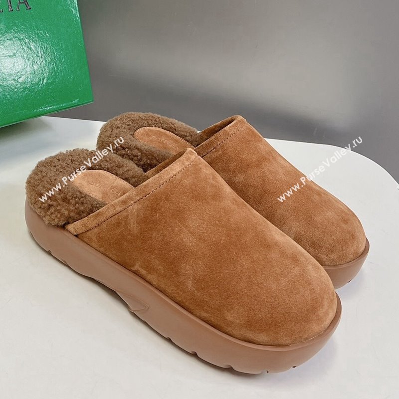 Bottega Veneta Snap Slippers in Suede and Shearling Brown 2023 (MD-231121094)