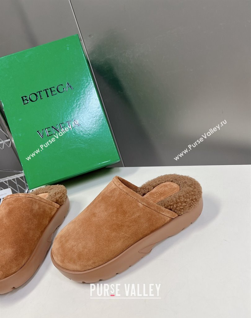 Bottega Veneta Snap Slippers in Suede and Shearling Brown 2023 (MD-231121094)