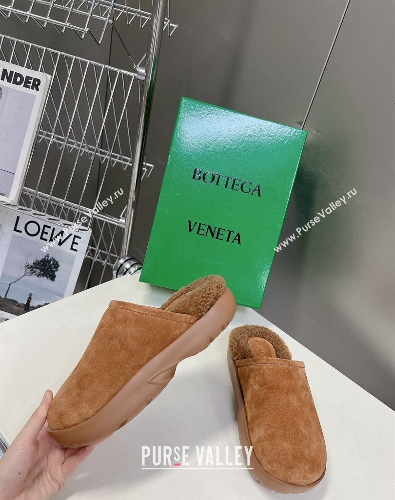 Bottega Veneta Snap Slippers in Suede and Shearling Brown 2023 (MD-231121094)