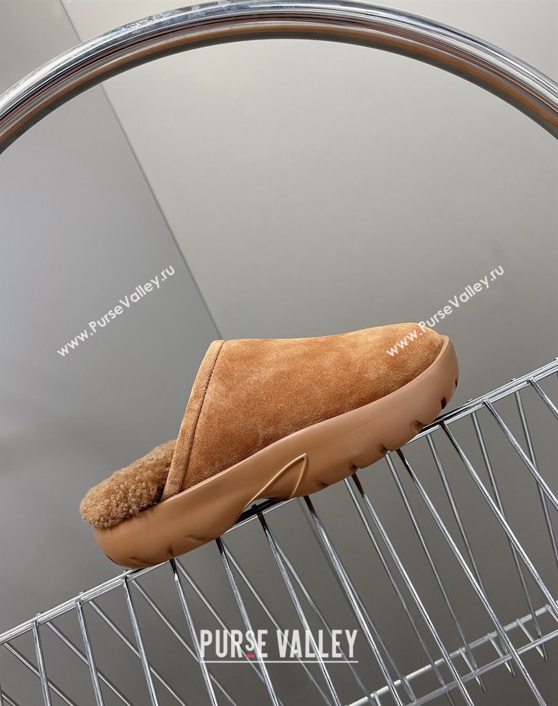 Bottega Veneta Snap Slippers in Suede and Shearling Brown 2023 (MD-231121094)