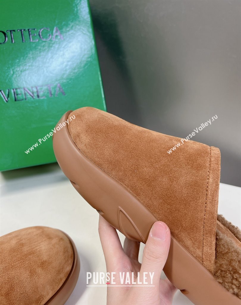 Bottega Veneta Snap Slippers in Suede and Shearling Brown 2023 (MD-231121094)