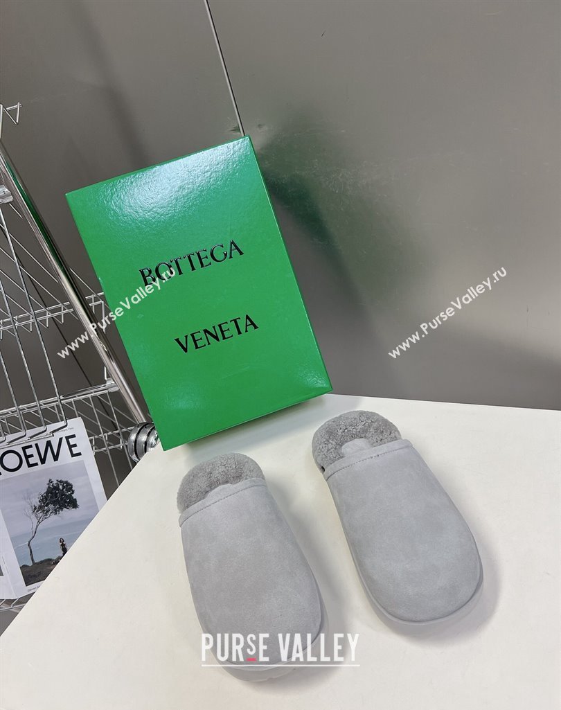 Bottega Veneta Snap Slippers in Suede and Shearling Grey 2023 (MD-231121095)