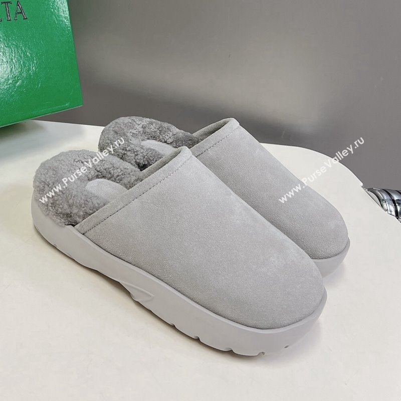 Bottega Veneta Snap Slippers in Suede and Shearling Grey 2023 (MD-231121095)