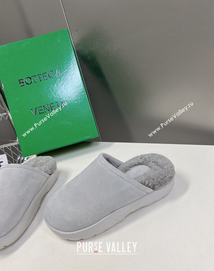 Bottega Veneta Snap Slippers in Suede and Shearling Grey 2023 (MD-231121095)