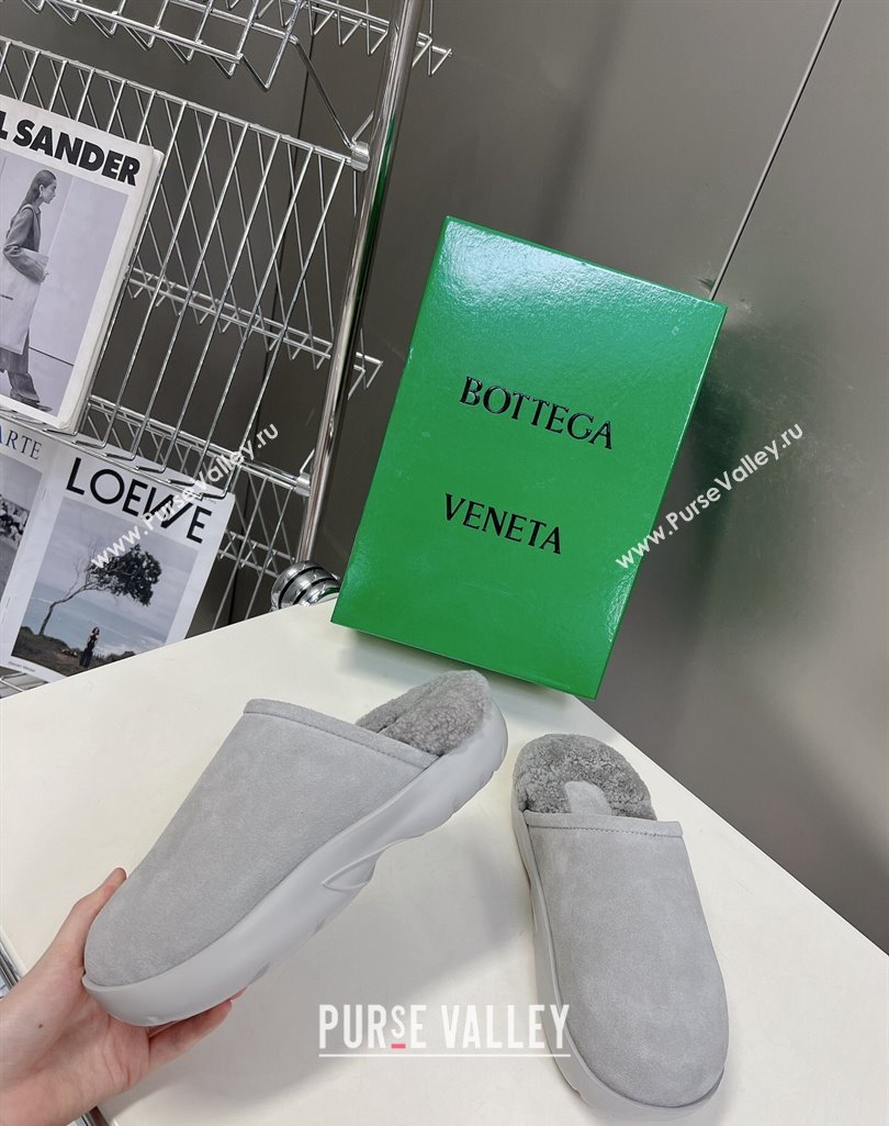 Bottega Veneta Snap Slippers in Suede and Shearling Grey 2023 (MD-231121095)