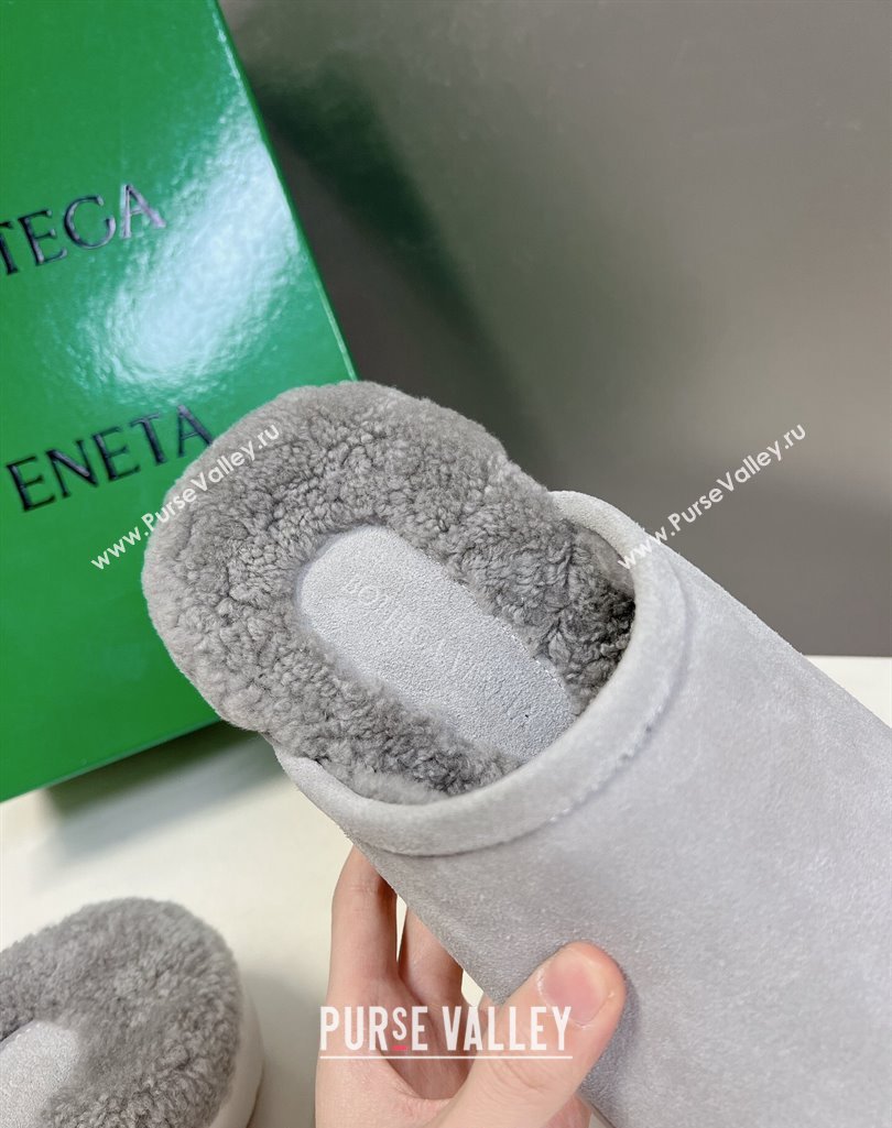 Bottega Veneta Snap Slippers in Suede and Shearling Grey 2023 (MD-231121095)