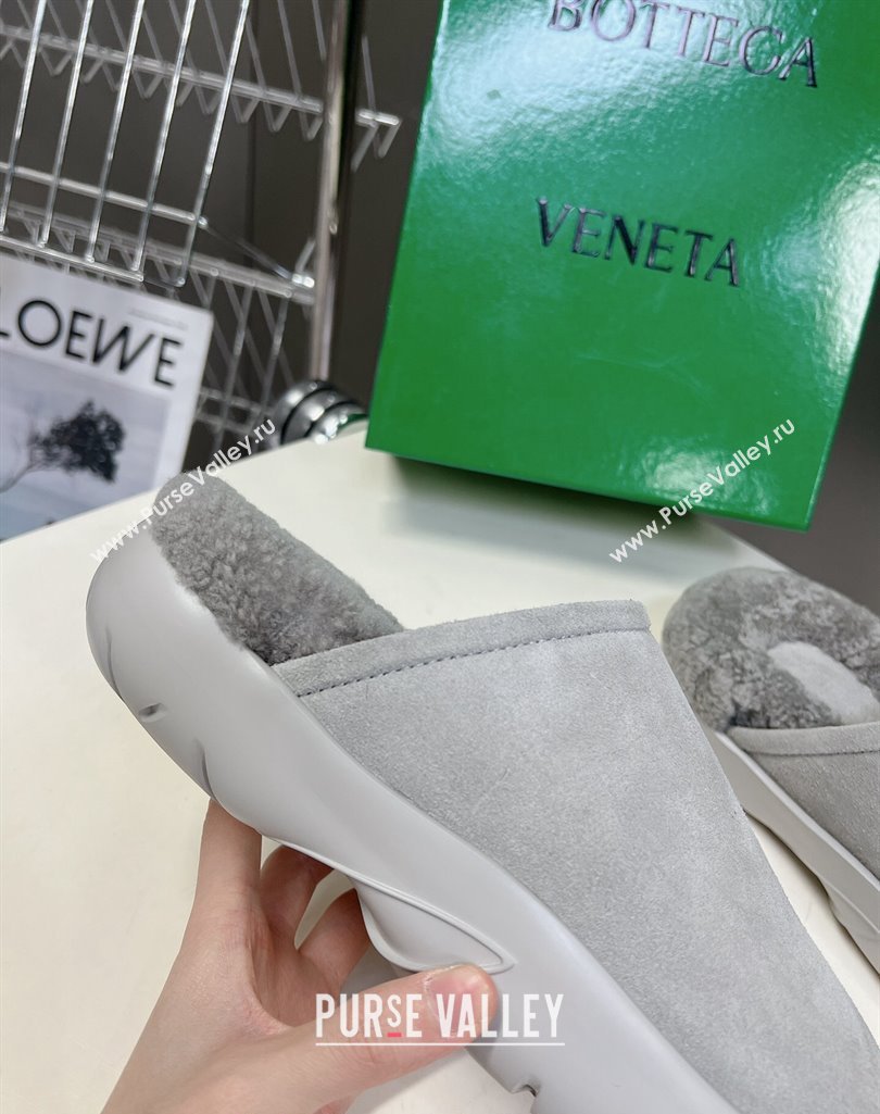 Bottega Veneta Snap Slippers in Suede and Shearling Grey 2023 (MD-231121095)