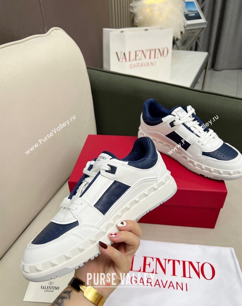 Valentino Freedots Low Top Calfskin Sneakers White/Navy Blue 2023 (MD-231121106)