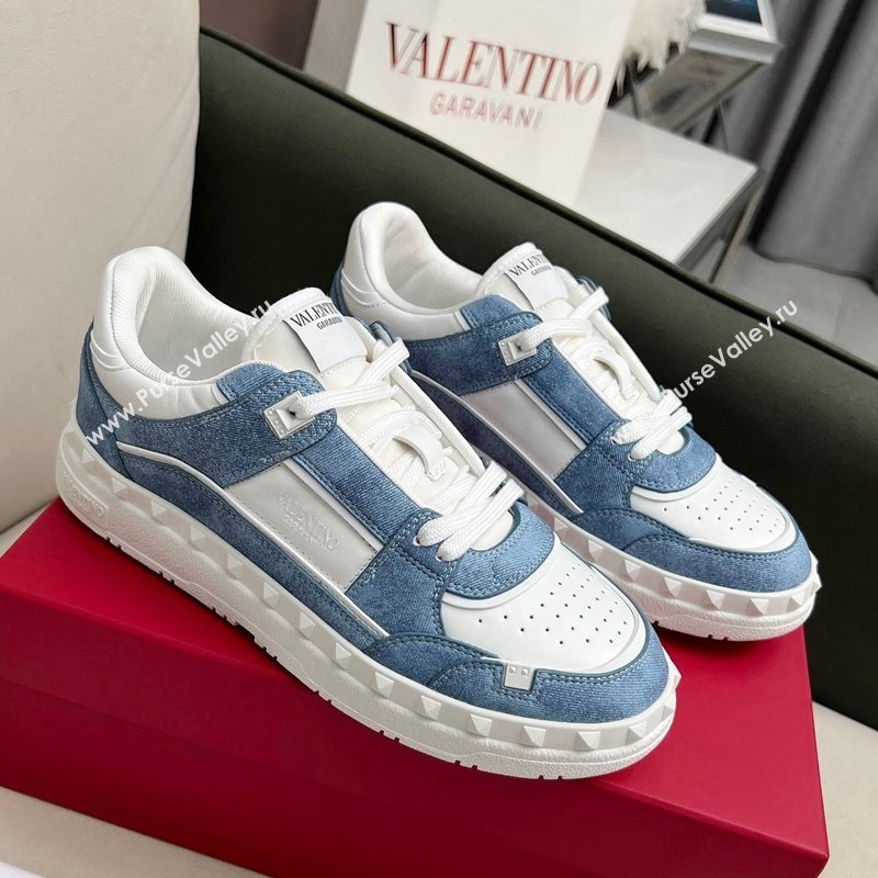 Valentino Freedots Low Top Sneakers in White Leather and Blue Denim 2023 (MD-231121107)