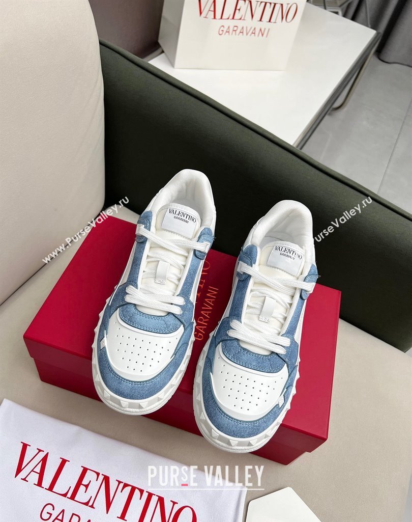 Valentino Freedots Low Top Sneakers in White Leather and Blue Denim 2023 (MD-231121107)