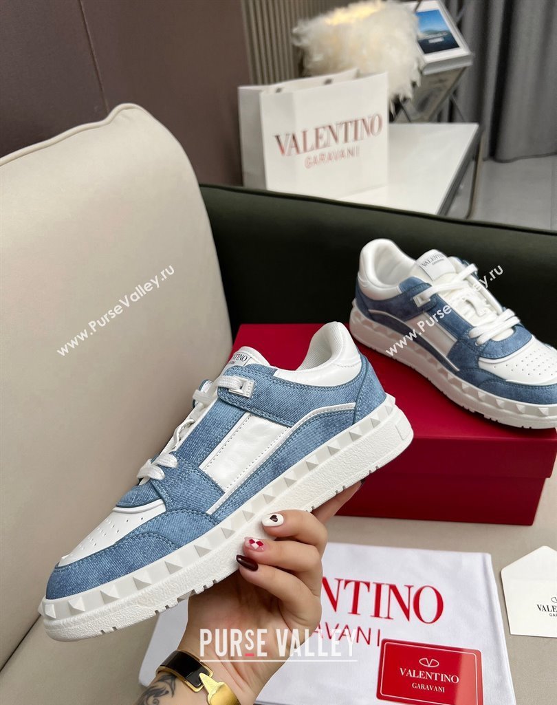 Valentino Freedots Low Top Sneakers in White Leather and Blue Denim 2023 (MD-231121107)