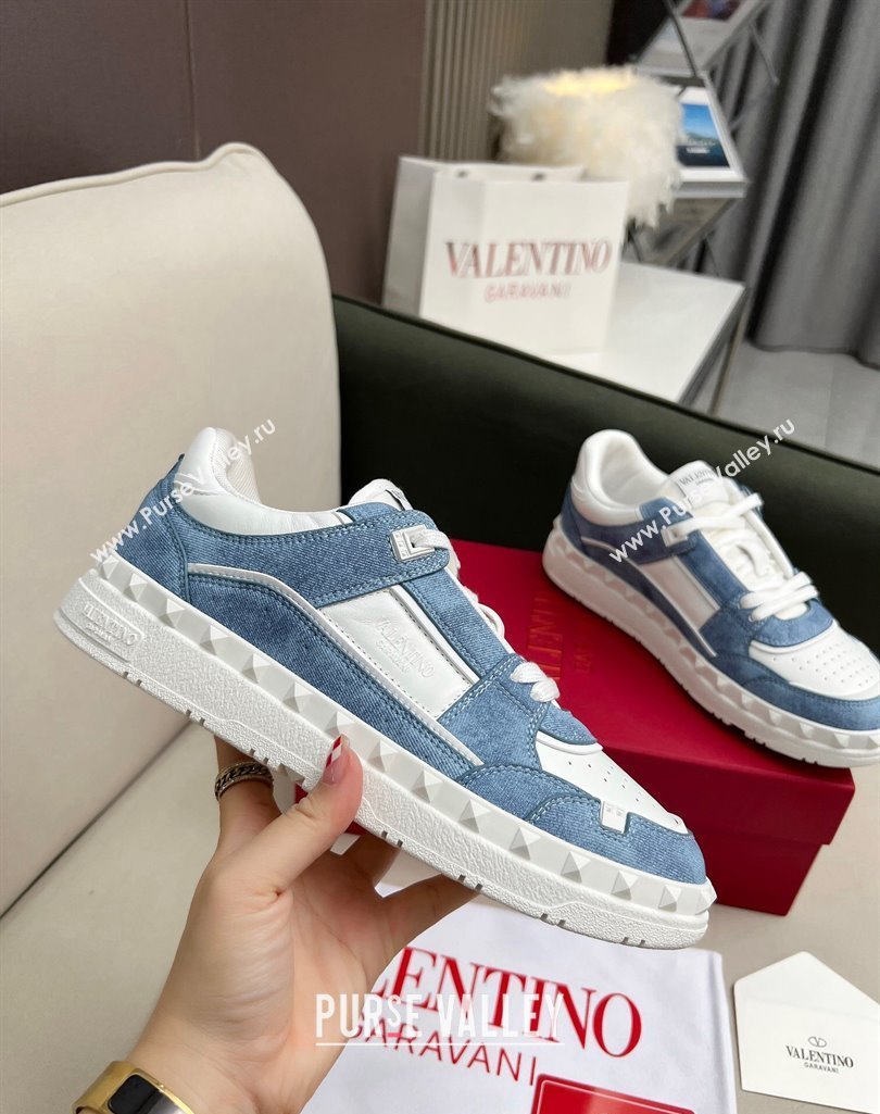 Valentino Freedots Low Top Sneakers in White Leather and Blue Denim 2023 (MD-231121107)