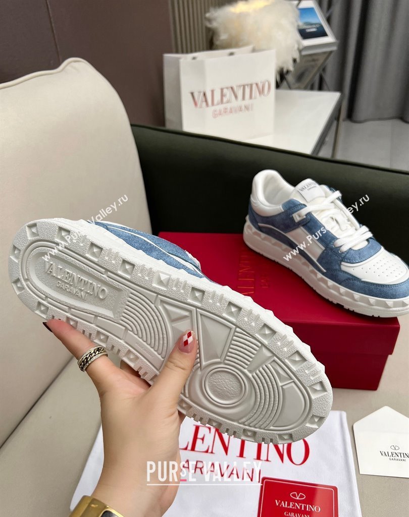 Valentino Freedots Low Top Sneakers in White Leather and Blue Denim 2023 (MD-231121107)