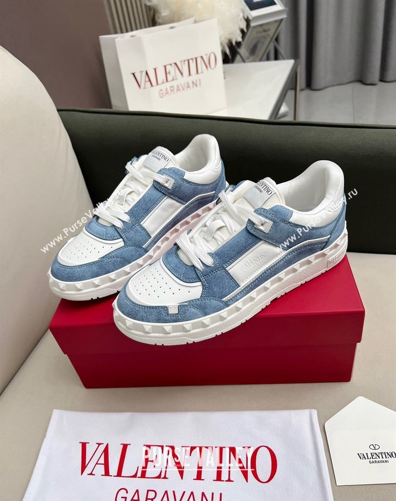 Valentino Freedots Low Top Sneakers in White Leather and Blue Denim 2023 (MD-231121107)