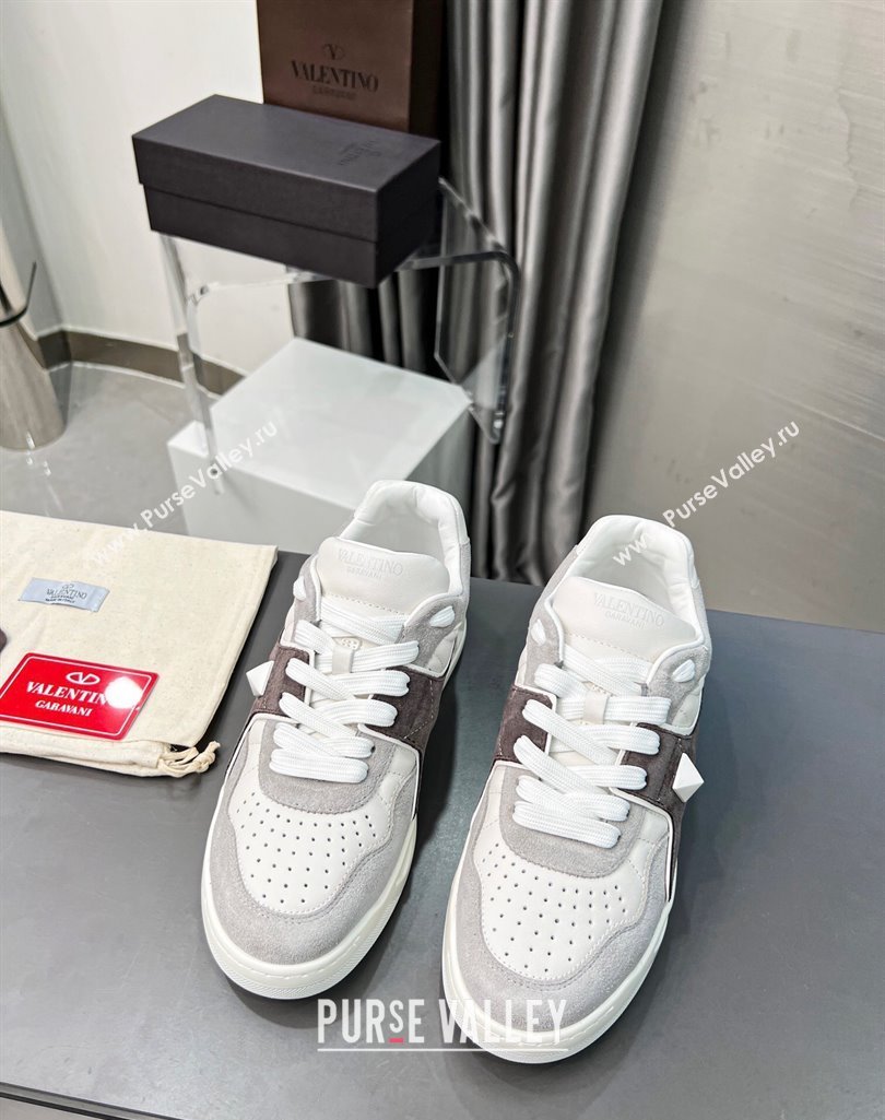 Valentino ONE STUD Sneakers in Split Leather and Suede White/Grey 2023 (MD-231121110)