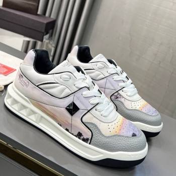 Valentino ONE STUD Sneakers in Printed Calfskin Purple/Grey 2023 1121 (MD-231121112)