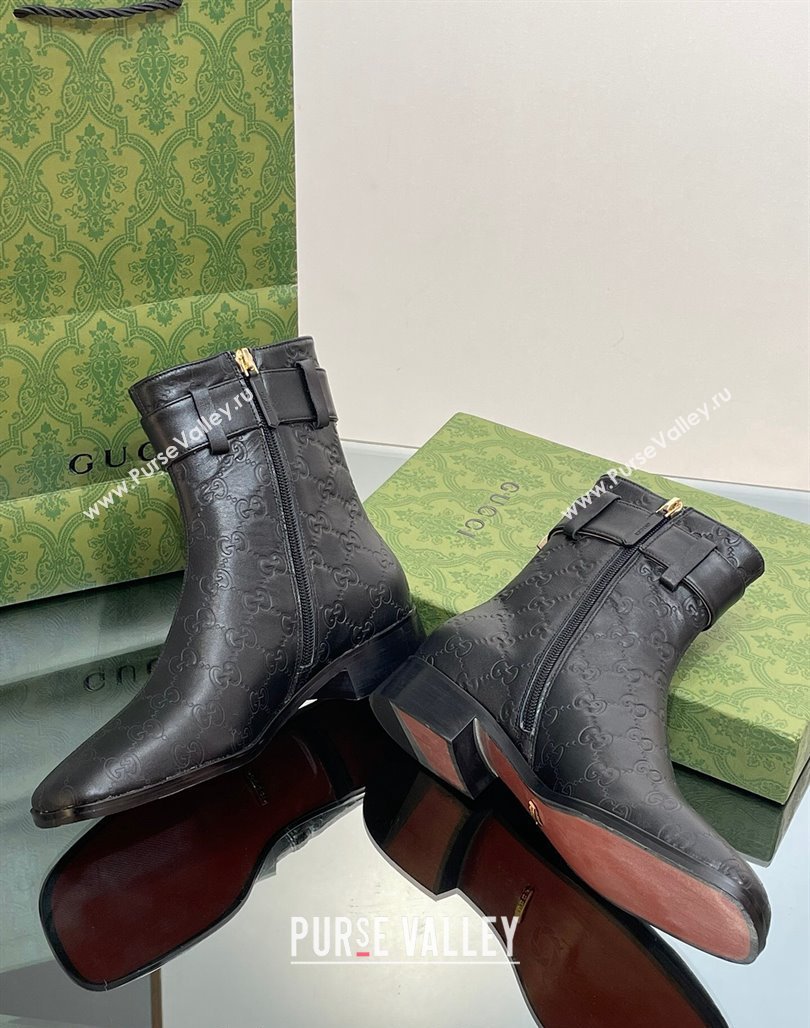 Gucci Black GG Leather Ankle Boots 3.5cm with Strap 2023 GG111701 (MD-231117024)