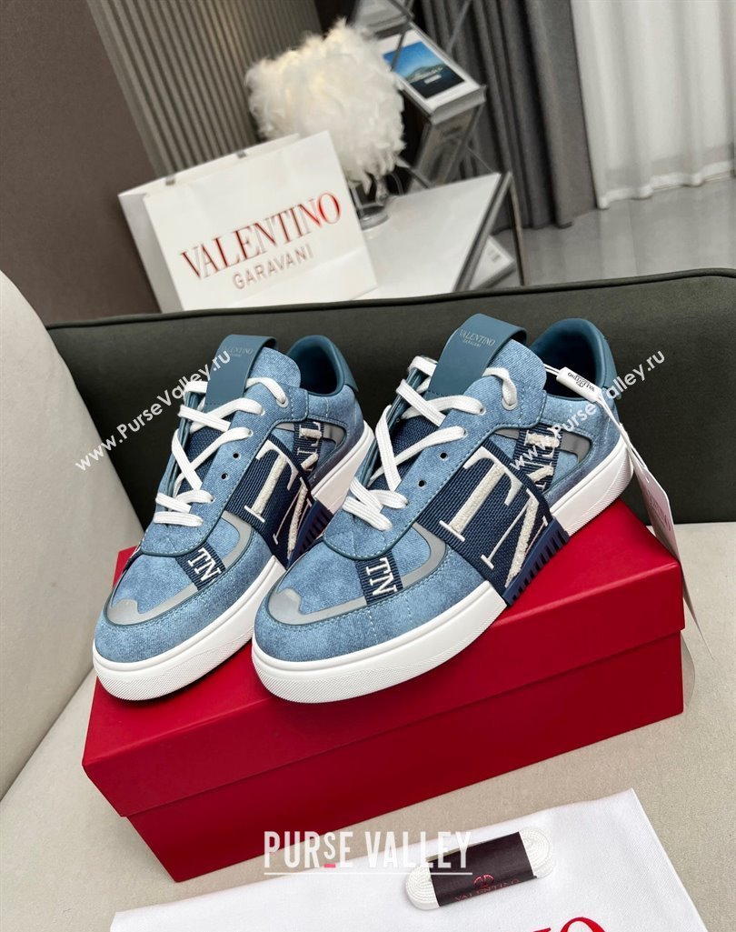 Valentino VL7N Low Banded Calfskin Sneakers in Blue Suede 2023 1121 (MD-231121123)